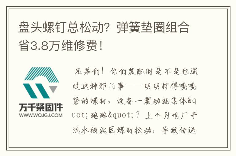 盤頭螺釘總松動？彈簧墊圈組合省3.8萬維修費！